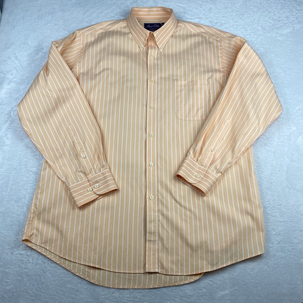 Hunt Club Dress Shirt Men's 16.5-34/35 Canteloupe Striped 2-Ply Cotton - Picture 5 of 9